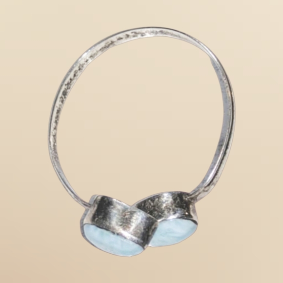 Natural Larimar Sterling Silver Bypass Ring Size 12 Handmade - Picture 4 of 7